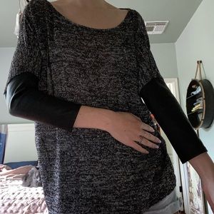 Black/white top with pleather sleeves